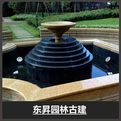 别墅庭院水钵 黄金麻石雕喷泉石雕水钵制作工厂 东升石业
